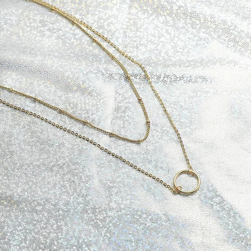 18K Gold Plated Handmade‎ Karma Circle Layered Pendant Necklace